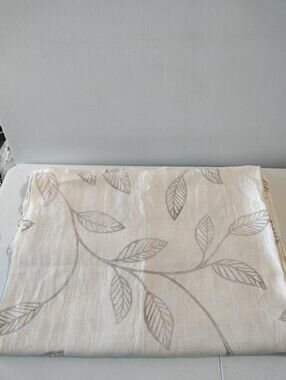 The Company Store Linen Cream Gray Leaf Vine Curtains 2 Panels Pocket Rod 52x84